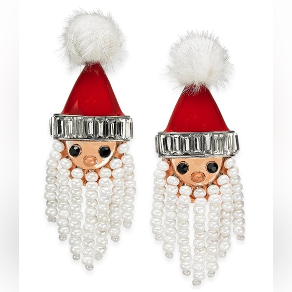 NWT HOLIDAY LANE SILVER TONE CRYSTAL, BEAD AND POM-POM SANTA EARRINGS - Picture 2 of 6